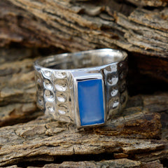 Blue Chalcedony Solitaire Moroccan 925 Silver Blue Gemstone Mid weight Signet Ring Jewelry
