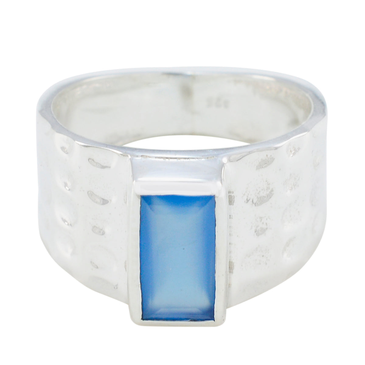 Blue Chalcedony Solitaire Moroccan 925 Silver Blue Gemstone Mid weight Signet Ring Jewelry