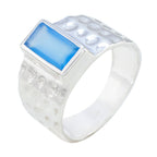 Blue Chalcedony Solitaire Moroccan 925 Silver Blue Gemstone Mid weight Signet Ring Jewelry