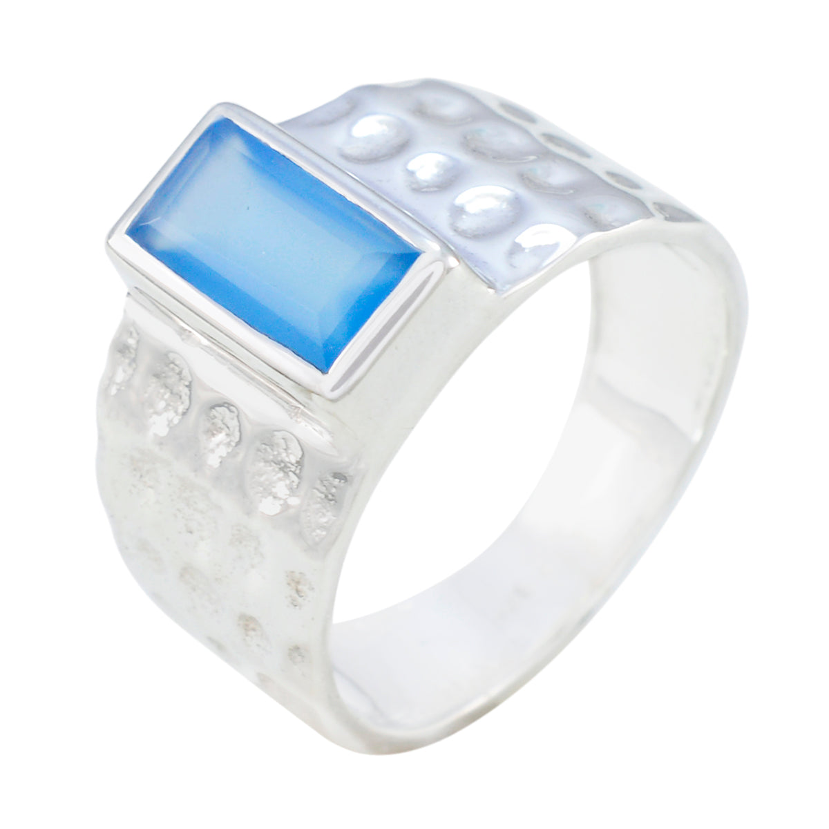 Blue Chalcedony Solitaire Moroccan 925 Silver Blue Gemstone Mid weight Signet Ring Jewelry
