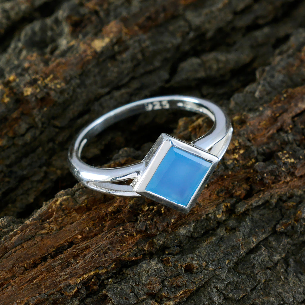 Blue Chalcedony Solitaire Japanese 925 Sterling Silver Blue Gemstones Dainty Feminine Ring Jewellery