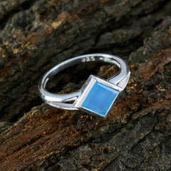 Blue Chalcedony Solitaire Japanese 925 Sterling Silver Blue Gemstones Dainty Feminine Ring Jewellery