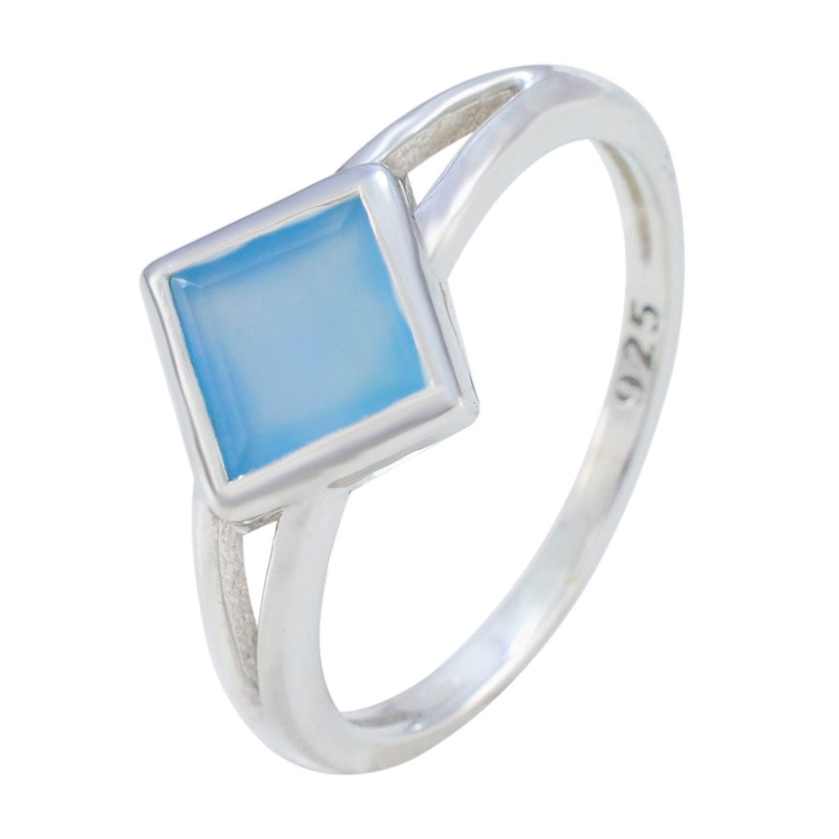 Blue Chalcedony Solitaire Japanese 925 Sterling Silver Blue Gemstones Dainty Feminine Ring Jewellery