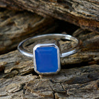 Blue Chalcedony Solitaire American 925 Sterling Silver Blue Gems Whisper thin Sophisticated Ring Jewelry