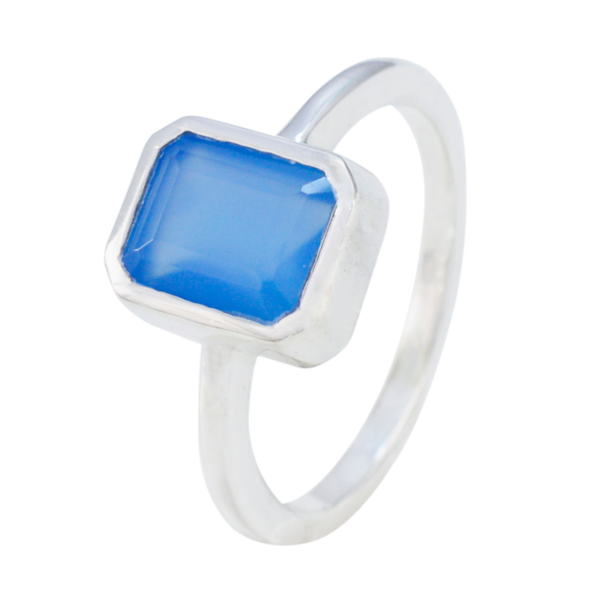 Bague solitaire en calcédoine bleue, argent sterling 925 américain, pierres précieuses bleues, bijou sophistiqué ultra-fin Image secondaire du produit