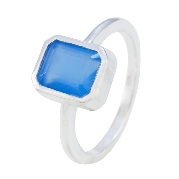 Blue Chalcedony Solitaire American 925 Sterling Silver Blue Gems Whisper thin Sophisticated Ring Jewelry