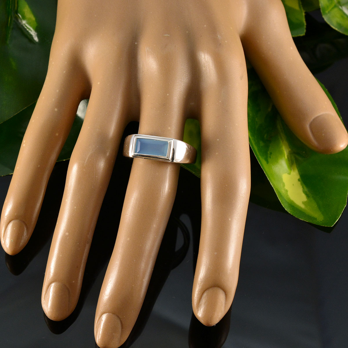 Blue Chalcedony Solitaire Moroccan Sterling Silver Blue Gems Tiny Trendy Ring Jewelry