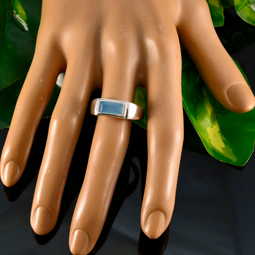 Blue Chalcedony Solitaire Moroccan Sterling Silver Blue Gems Tiny Trendy Ring Jewelry