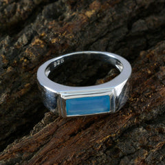 Blue Chalcedony Solitaire Moroccan Sterling Silver Blue Gems Tiny Trendy Ring Jewelry