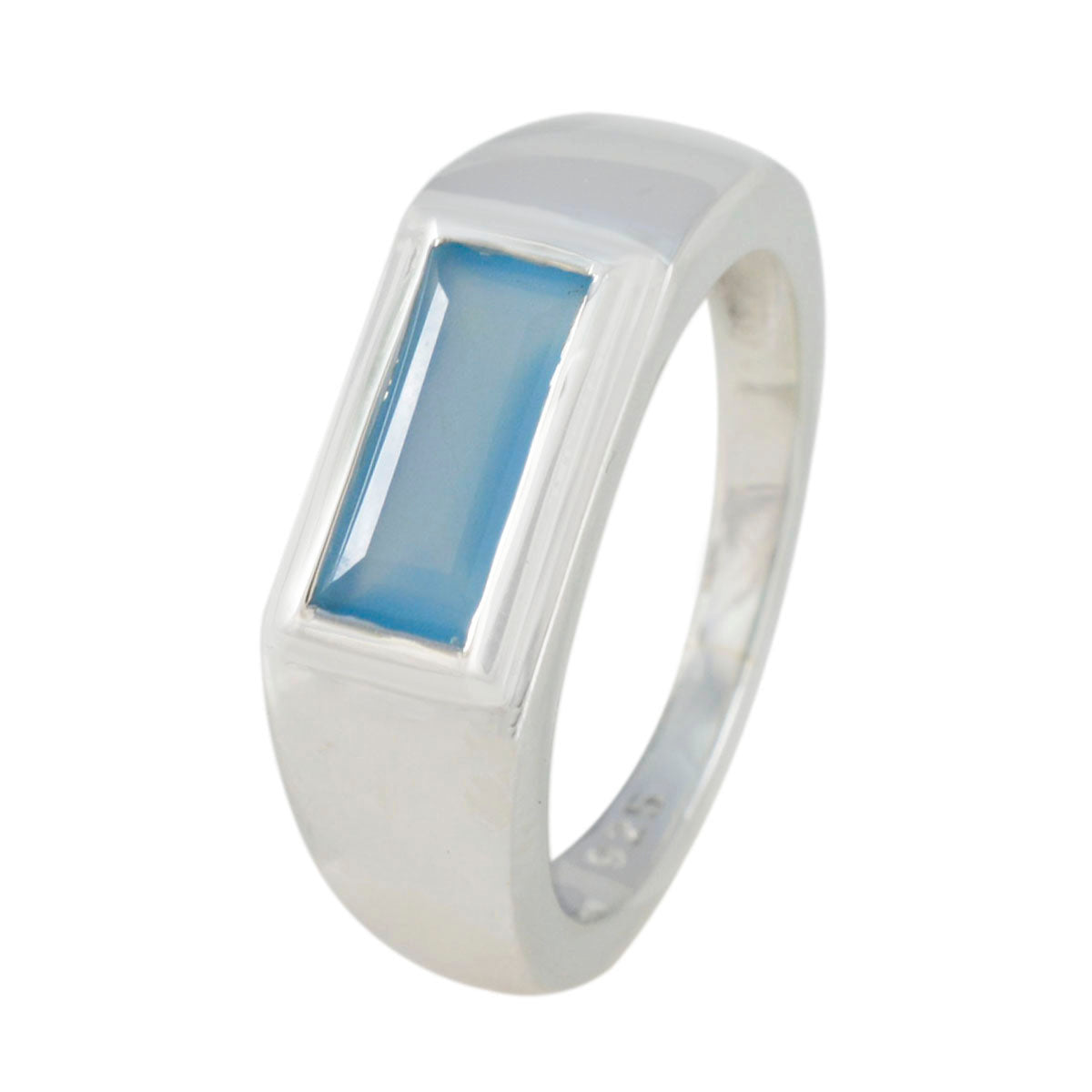 Blue Chalcedony Solitaire Moroccan Sterling Silver Blue Gems Tiny Trendy Ring Jewelry