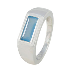 Blue Chalcedony Solitaire Moroccan Sterling Silver Blue Gems Tiny Trendy Ring Jewelry