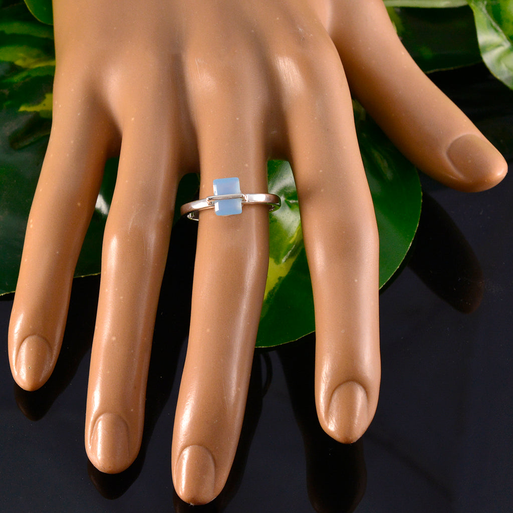 Blue Chalcedony Solitaire Korean 925 Silver Blue Gems Dainty Fairytale Ring Jewellery