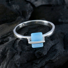 Blue Chalcedony Solitaire Korean 925 Silver Blue Gems Dainty Fairytale Ring Jewellery