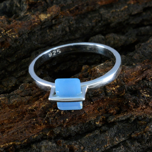 Blue Chalcedony Solitaire Korean 925 Silver Blue Gems Dainty Fairytale Ring Jewellery