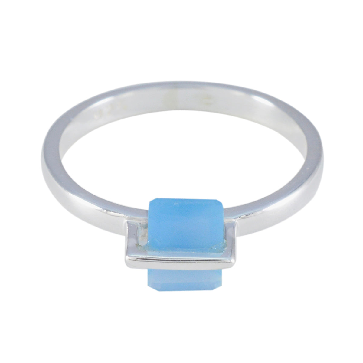 Blue Chalcedony Solitaire Korean 925 Silver Blue Gems Dainty Fairytale Ring Jewellery Hoofdafbeelding