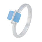 Blue Chalcedony Solitaire Korean 925 Silver Blue Gems Dainty Fairytale Ring Jewellery