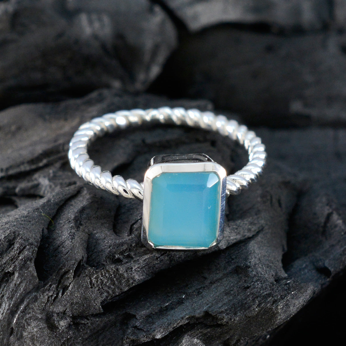 Blue Chalcedony Solitaire Indian Sterling Silver Blue Gemstone Featherlight Fairytale Ring Jewellery