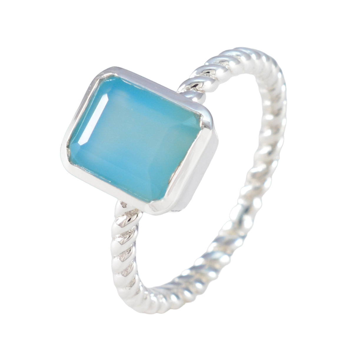 Blauwe chalcedoon solitaire Indiaas sterling zilver blauwe edelsteen veerlicht sprookjesachtige ring sieraden Secundaire afbeelding