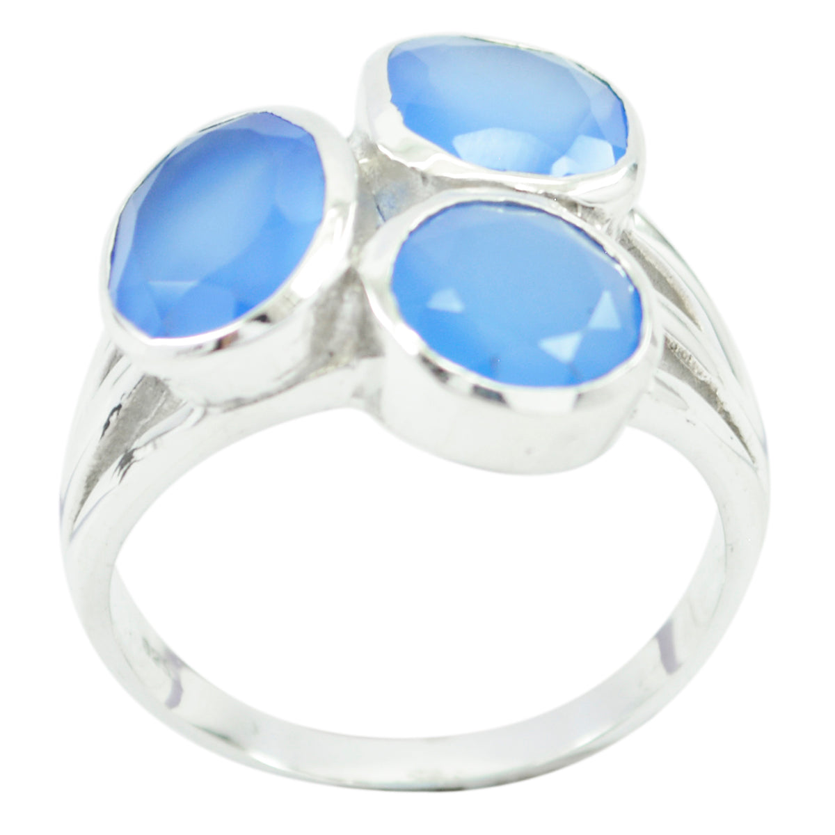 Blue Chalcedony Trilogy Moroccan 925 Silver Blue Gemstone Mid weight Artisan Ring Jewellery