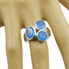 Blue Chalcedony Trilogy Moroccan 925 Silver Blue Gemstone Mid weight Artisan Ring Jewellery