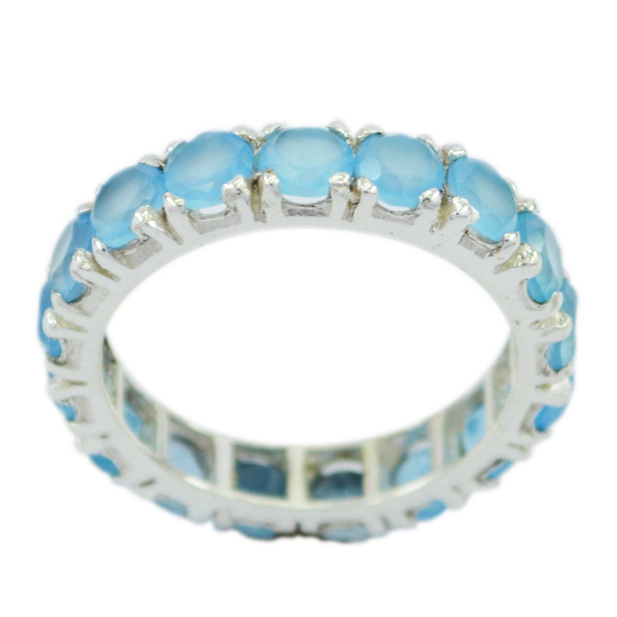 Blue Chalcedony multiple Korean Sterling Silver Blue Gems Dainty Eternity Band Jewelry