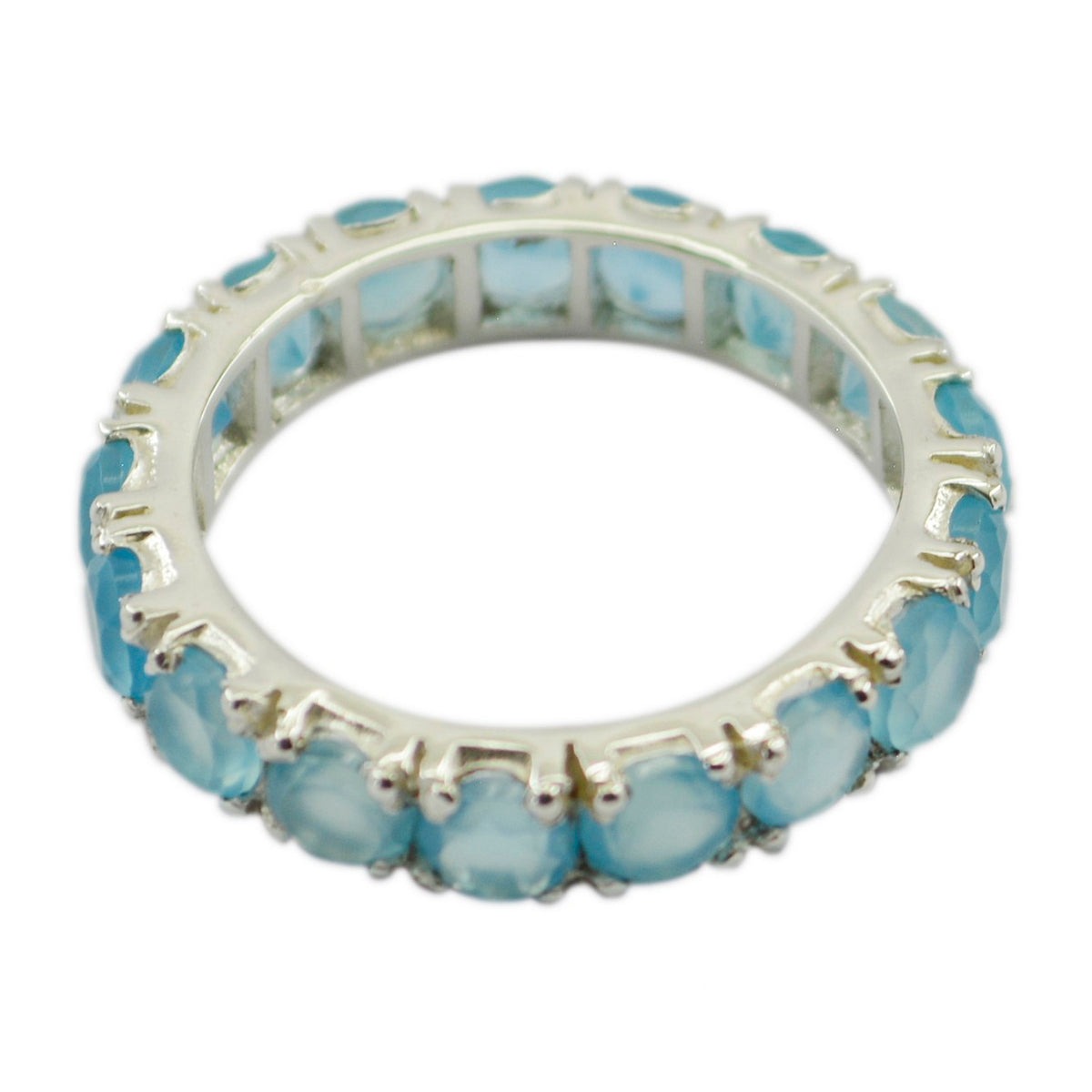 Blue Chalcedony multiple Korean Sterling Silver Blue Gems Dainty Eternity Band Jewelry
