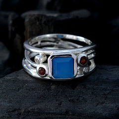 Blue Chalcedony Penta Moroccan 925 Silver Blue Gemstone Minimal Modern Ring Jewellery