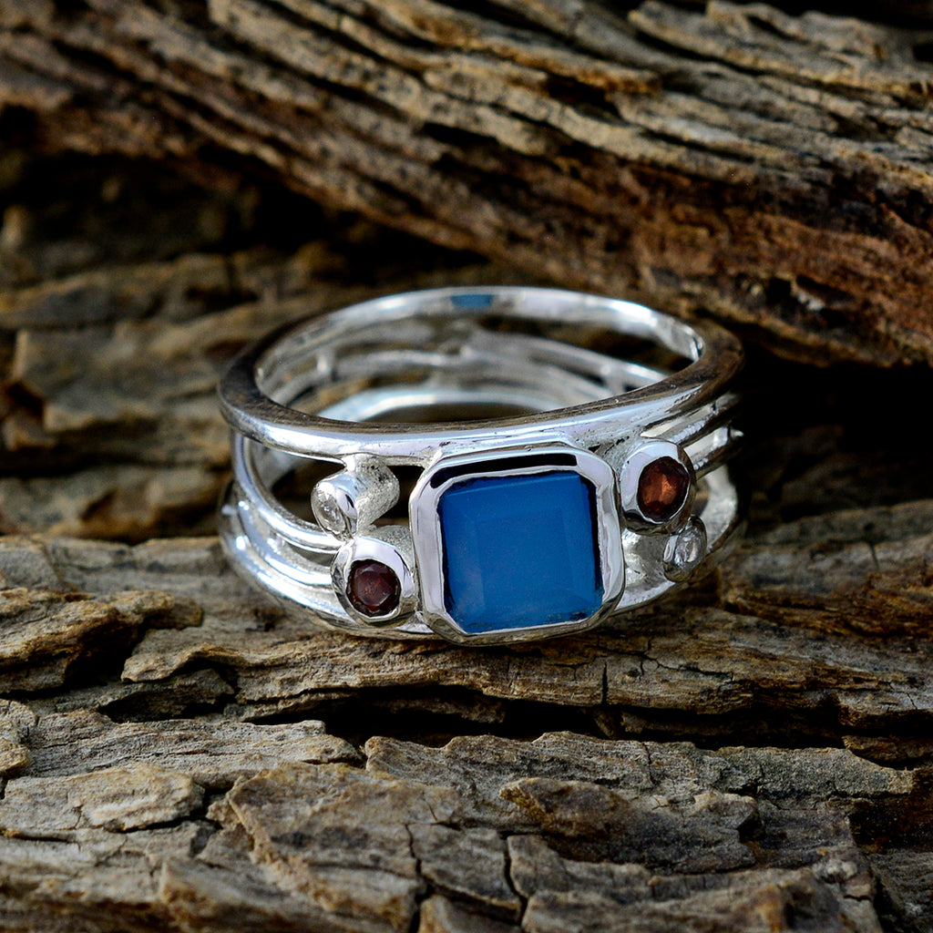 Blue Chalcedony Penta Moroccan 925 Silver Blue Gemstone Minimal Modern Ring Jewellery
