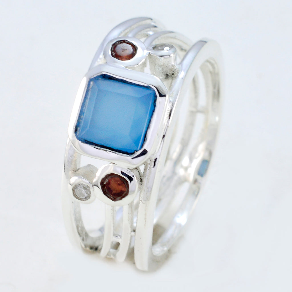 Blue Chalcedony Penta Moroccan 925 Silver Blue Gemstone Minimal Modern Ring Jewellery