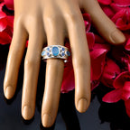Blue Chalcedony Hepta French Silver Blue Gems Mid weight Trendy Ring Jewelry