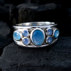 Blue Chalcedony Hepta French Silver Blue Gems Mid weight Trendy Ring Jewelry