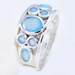 Blue Chalcedony Hepta French Silver Blue Gems Mid weight Trendy Ring Jewelry