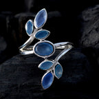Blue Chalcedony Hepta African 925 Silver Blue Gemstones Classic Leafy Ring Jewelry
