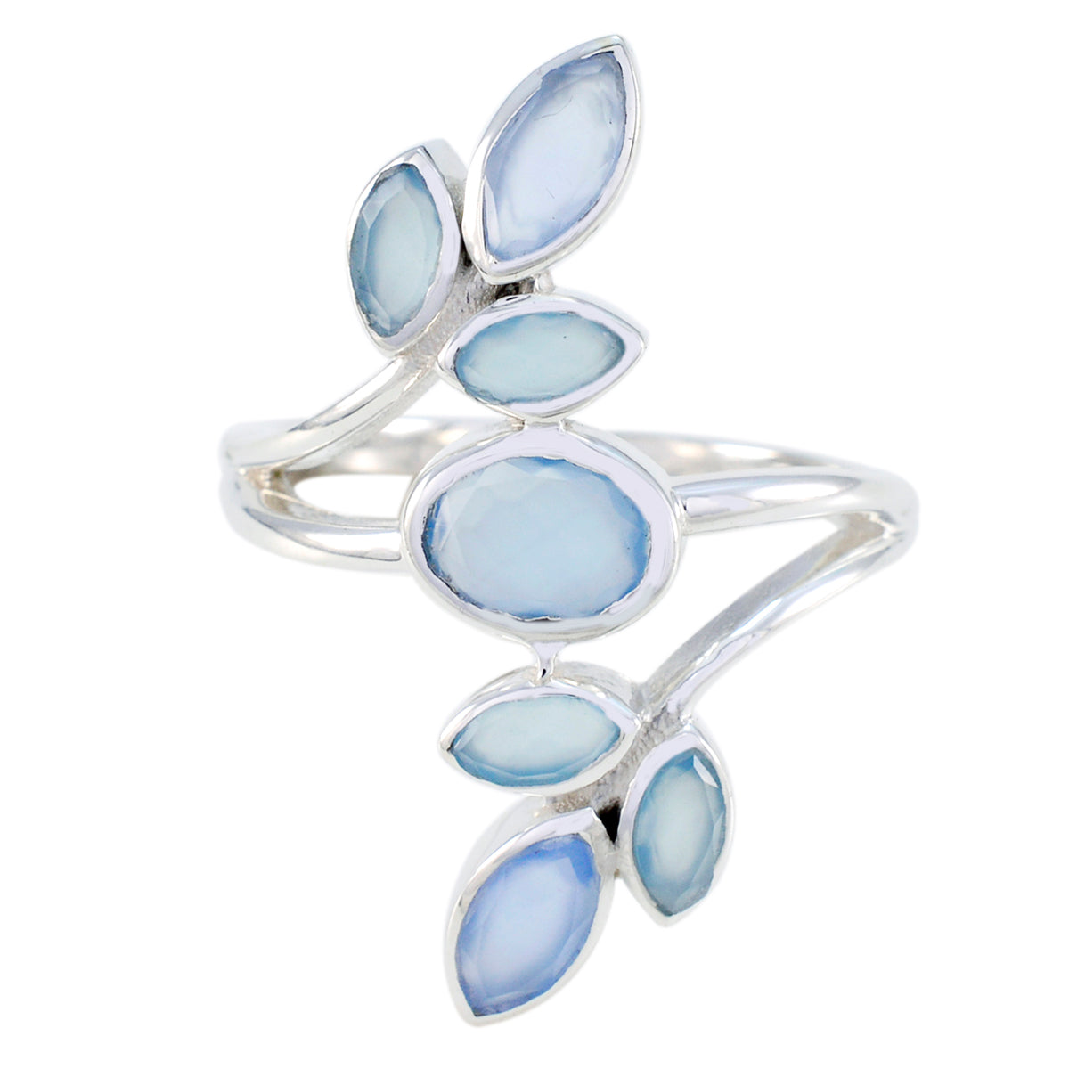 Blue Chalcedony Hepta African 925 Silver Blue Gemstones Classic Leafy Ring Jewelry メイン画像