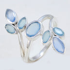 Blue Chalcedony Hepta African 925 Silver Blue Gemstones Classic Leafy Ring Jewelry