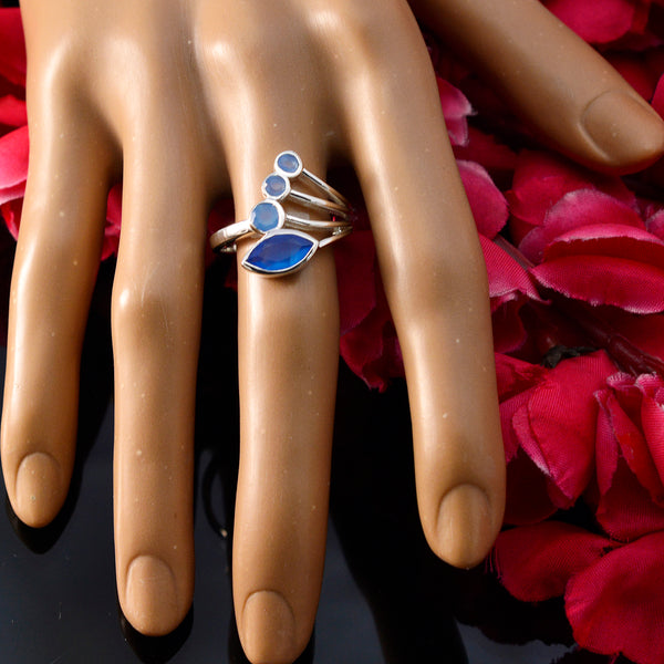 Blue Chalcedony quarter African Silver Blue Gemstones Slim Romantic Ring Jewellery