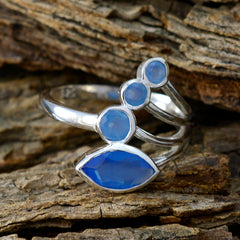 Blue Chalcedony quarter African Silver Blue Gemstones Slim Romantic Ring Jewellery