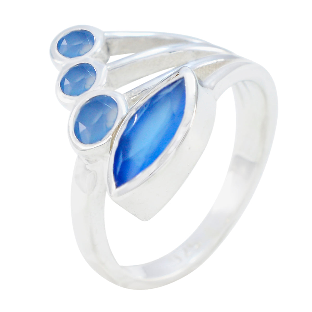 Blue Chalcedony quarter African Silver Blue Gemstones Slim Romantic Ring Jewellery