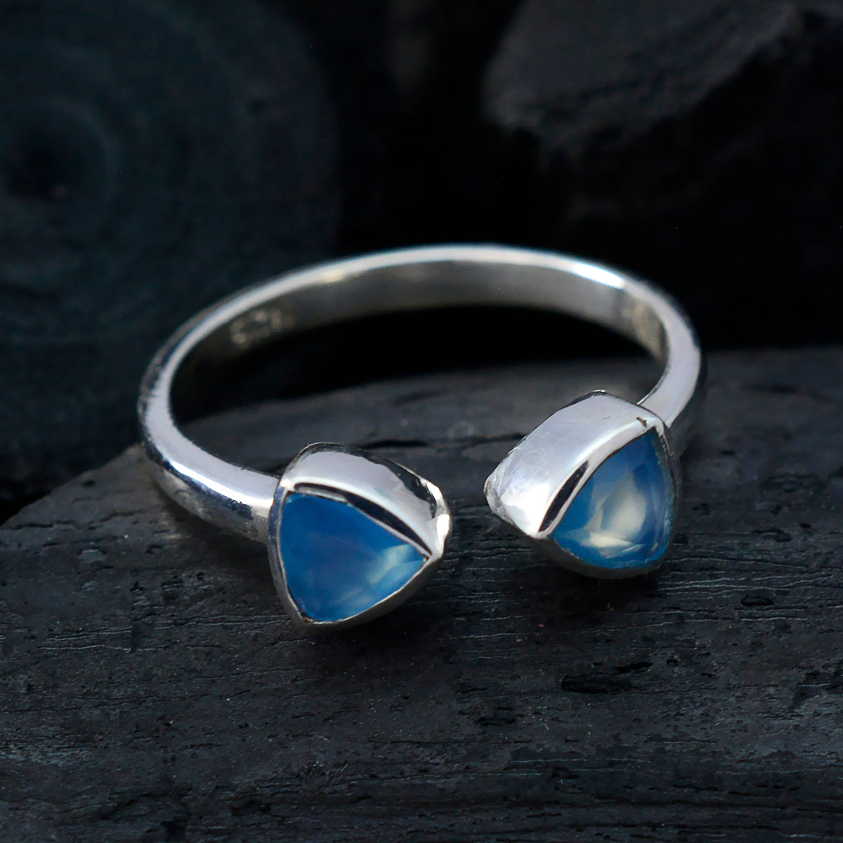 Blue Chalcedony Toi et Moi Japanese 925 Sterling Silver Blue Gems Dainty Fairytale Ring Jewellery