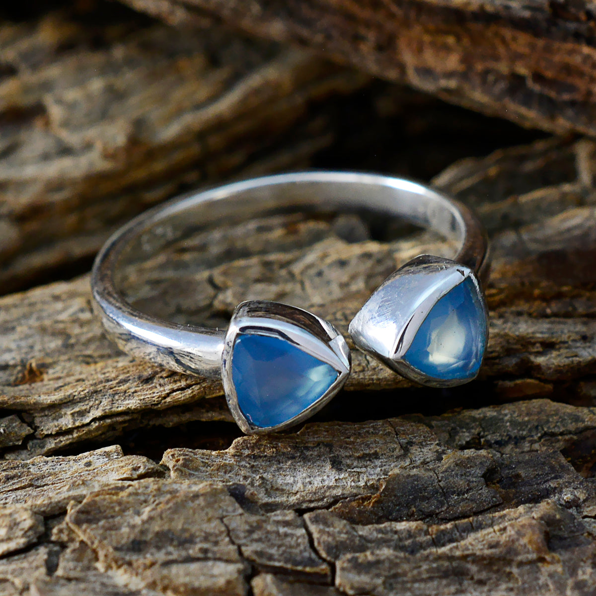 Blue Chalcedony Toi et Moi Japanese 925 Sterling Silver Blue Gems Dainty Fairytale Ring Jewellery