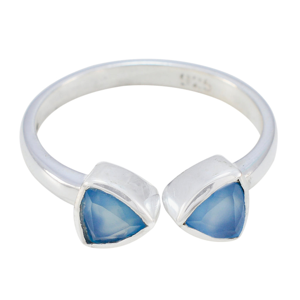 Blue Chalcedony Toi et Moi Japanese 925 Sterling Silver Blue Gems Dainty Fairytale Ring Jewellery