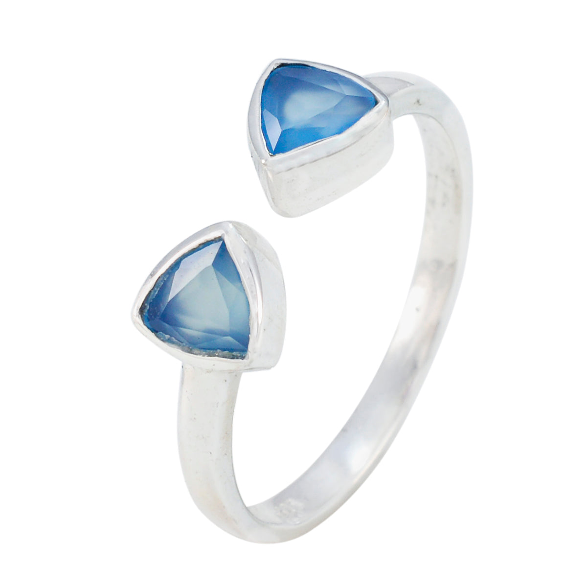 Blauwe chalcedoon Toi et Moi Japans 925 sterlingzilver met blauwe edelstenen, sierlijke sprookjesachtige ringsieraden Secundaire afbeelding