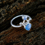 Blue Chalcedony Toi et Moi French Sterling Silver Blue Gems Tiny Cultural Ring Jewellery