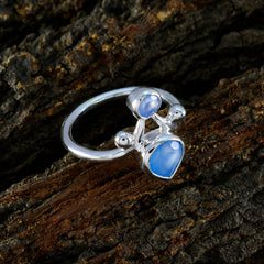 Blue Chalcedony Toi et Moi French Sterling Silver Blue Gems Tiny Cultural Ring Jewellery