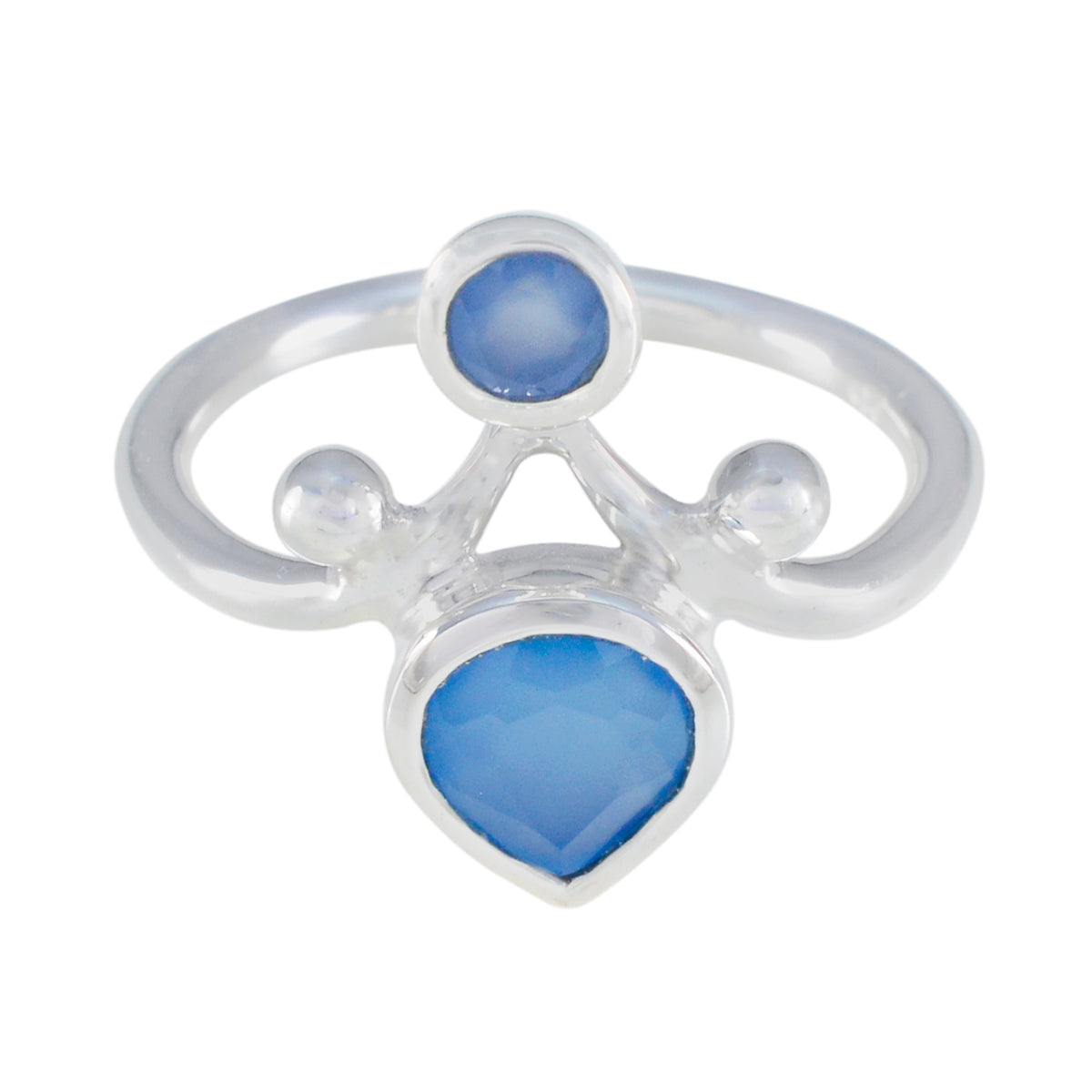 Blue Chalcedony Toi et Moi French Sterling Silver Blue Gems Tiny Cultural Ring Jewellery