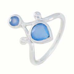 Blue Chalcedony Toi et Moi French Sterling Silver Blue Gems Tiny Cultural Ring Jewellery