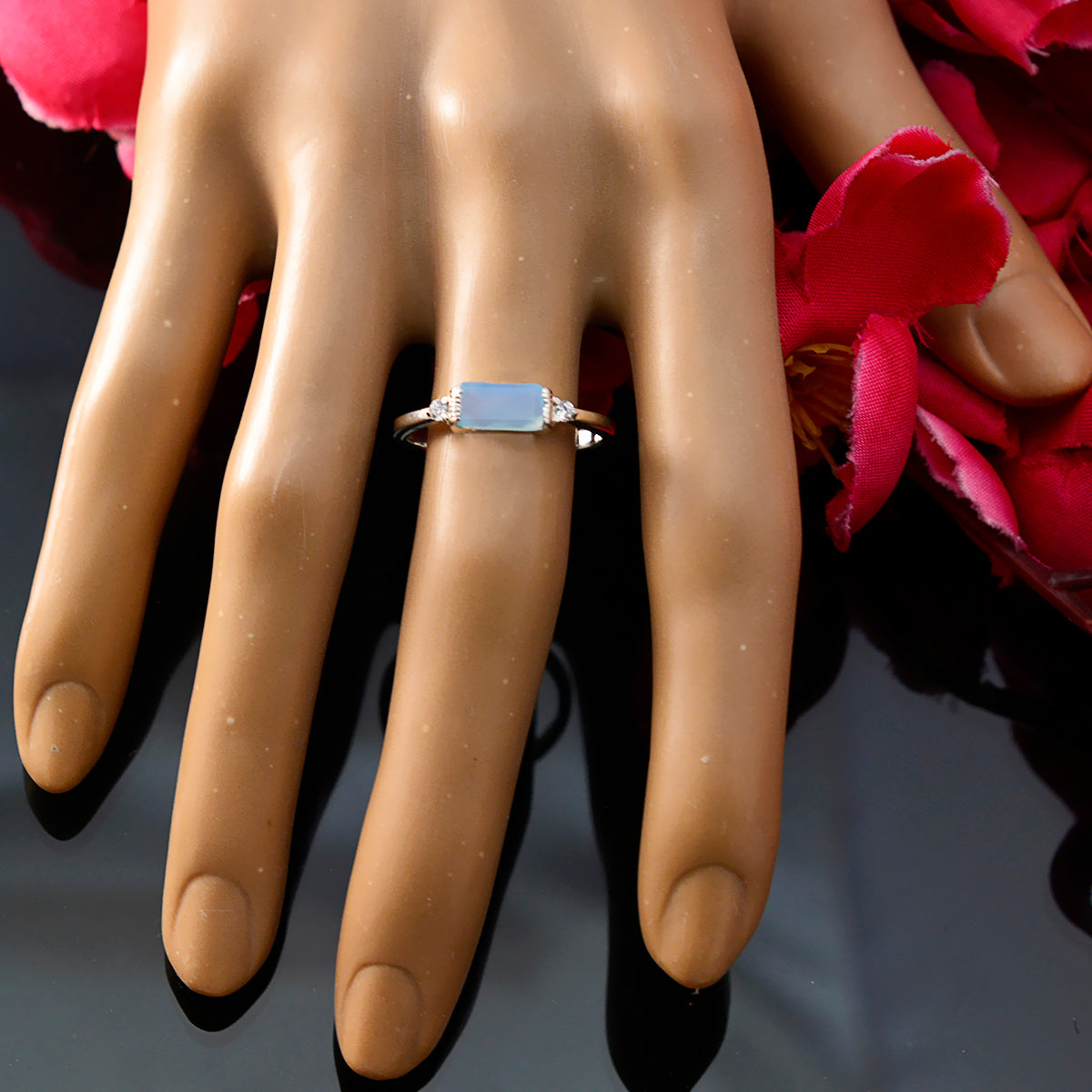 Blue Chalcedony Halo Turkish Sterling Silver Blue Gemstone Delicate Feminine Ring Jewelry