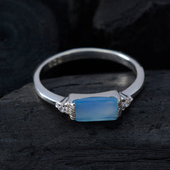 Blue Chalcedony Halo Turkish Sterling Silver Blue Gemstone Delicate Feminine Ring Jewelry