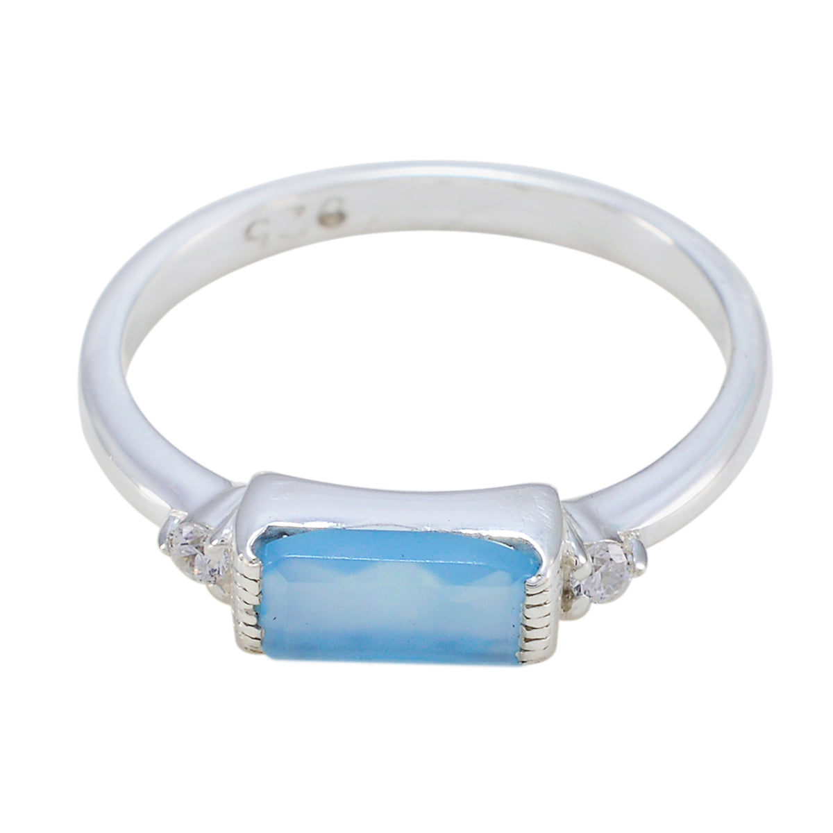 Blue Chalcedony Halo Turkish Sterling Silver Blue Gemstone Delicate Feminine Ring Jewelry メイン画像