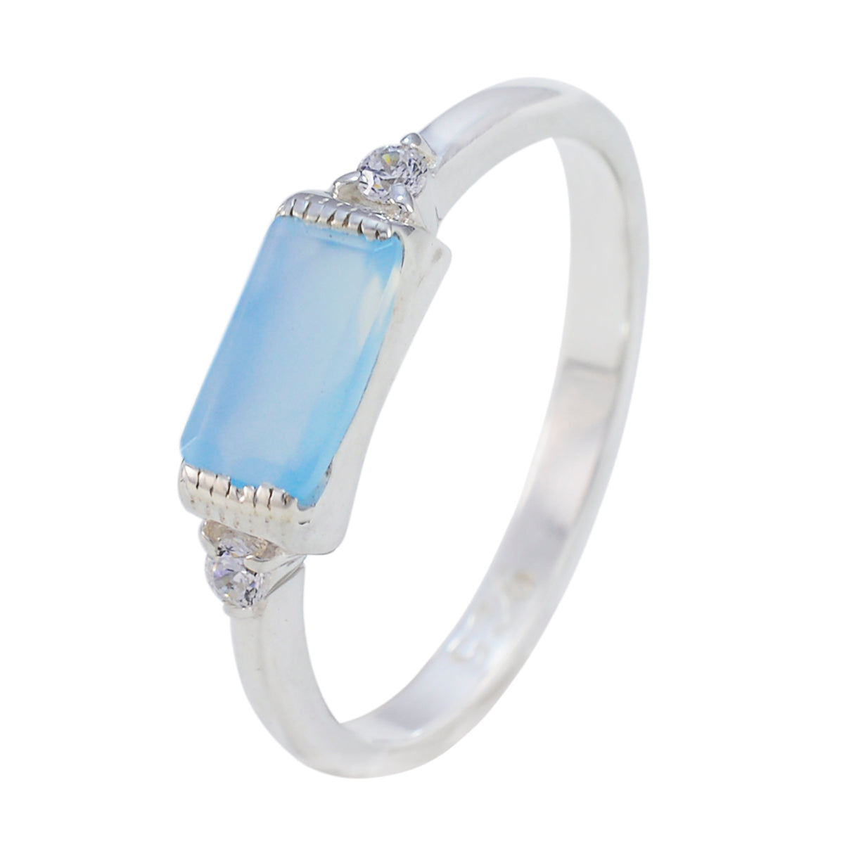 Blue Chalcedony Halo Turkish Sterling Silver Blue Gemstone Delicate Feminine Ring Jewelry